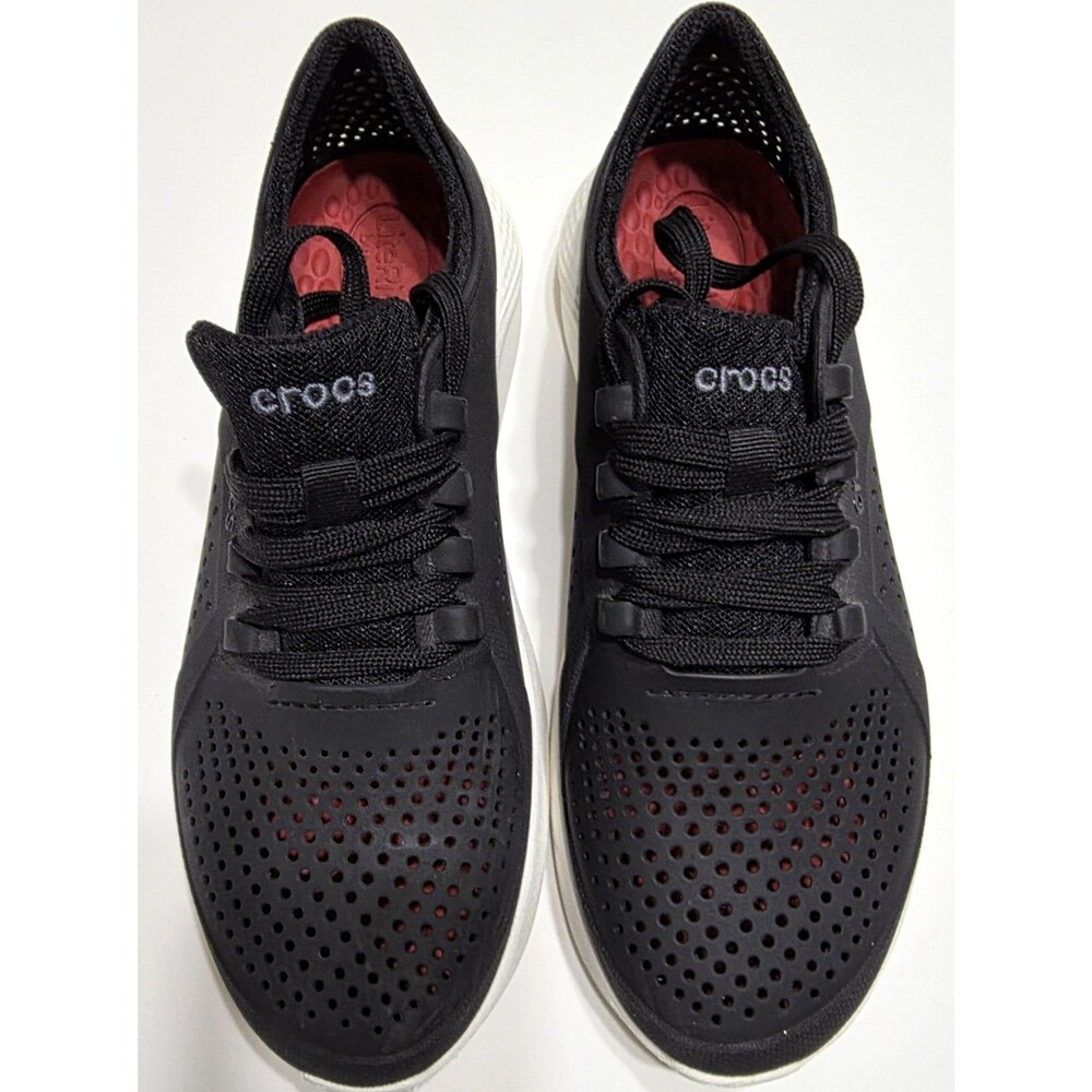 Crocs LiteRide 205234 Lace Up Sneakers Black White Comfort Walking Shoes Women’s